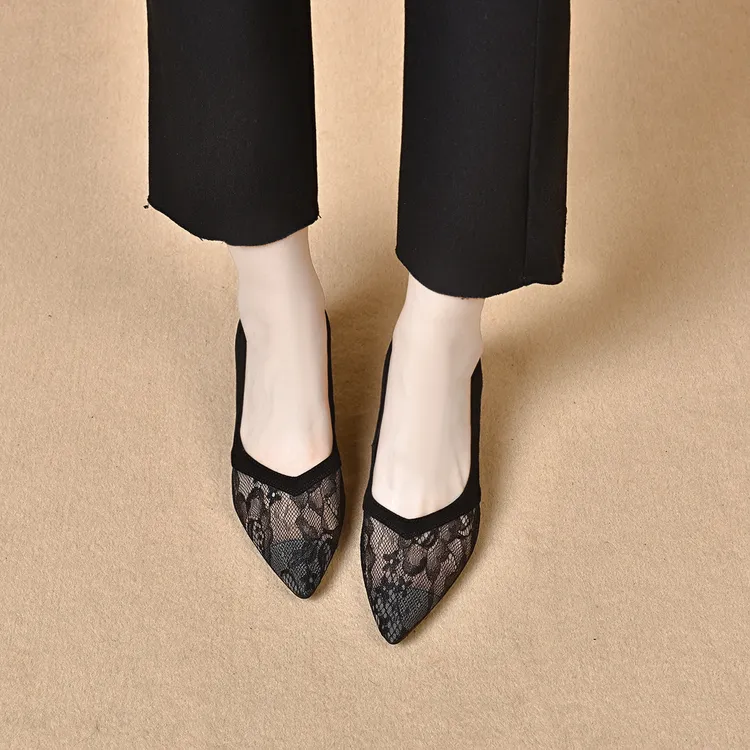 羊皮网纱单鞋尖头春秋透气浅口高跟鞋夏季镂空凉鞋百搭新中式女鞋