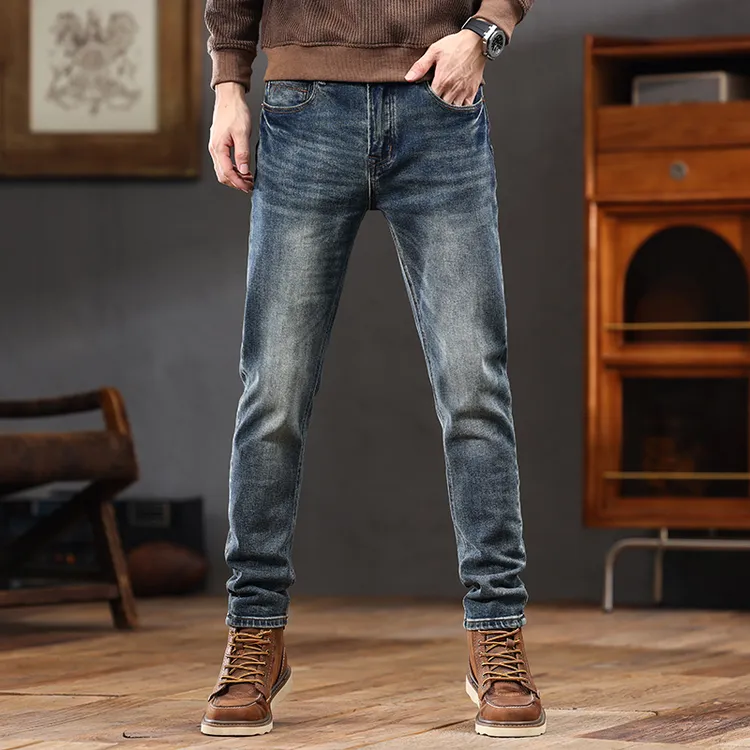 高端轻奢简约牛仔裤男款秋冬新款时尚百搭小直筒裤子修身显高长裤
