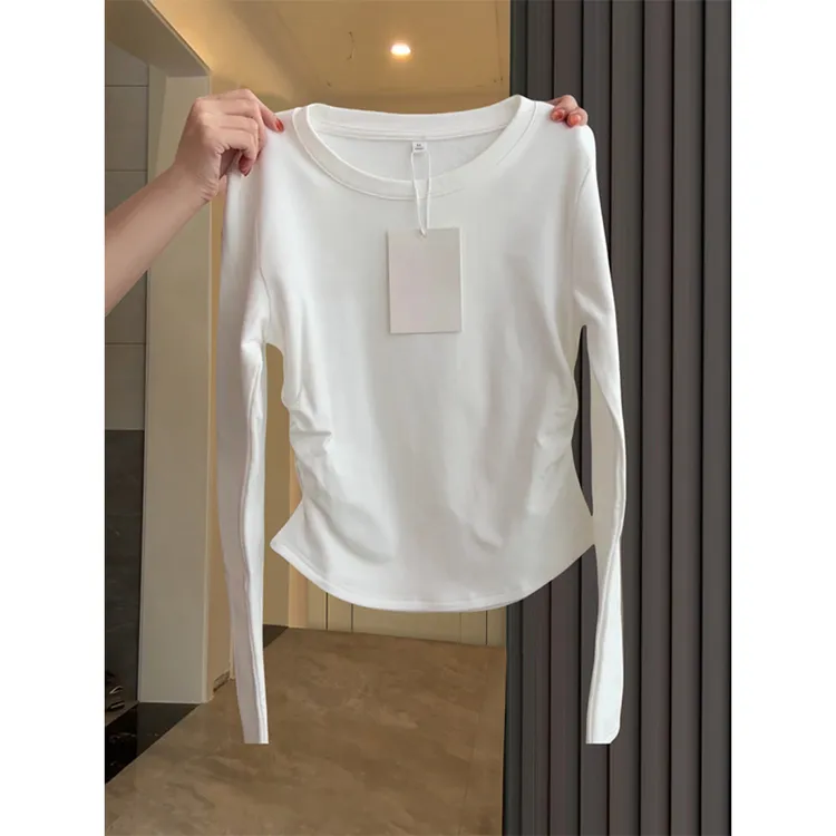 不规则褶皱卡腰打底衫女2025春季辣妹风正肩长袖T恤上衣时尚内搭
