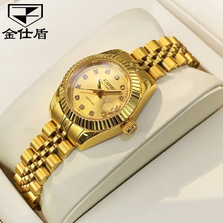 JSDUN/金仕盾正品女士手表机械表时尚奢华高档全金色女表夜光防水