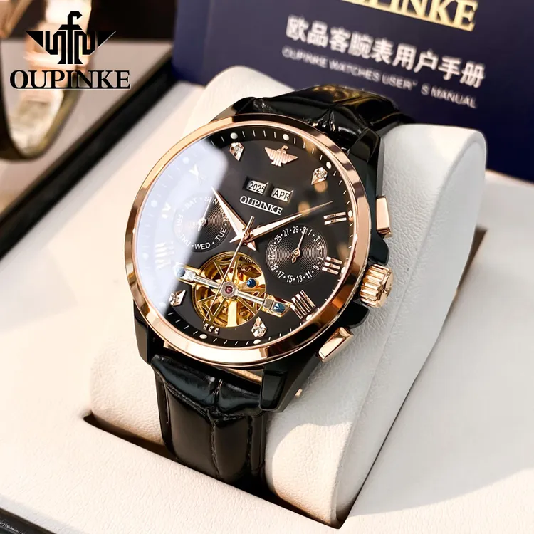 Oupinke/欧品客男士手表新款全自动机械表夜光防水多功能男士腕表