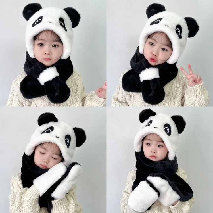儿童帽子可爱卡通防寒护耳帽秋冬款保暖加厚男女童毛绒一体帽超萌