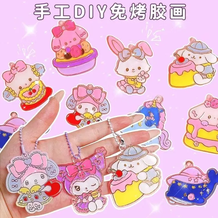 儿童免烤胶画diy手工制作女孩玩具套装填色涂鸦挂件水晶彩胶画