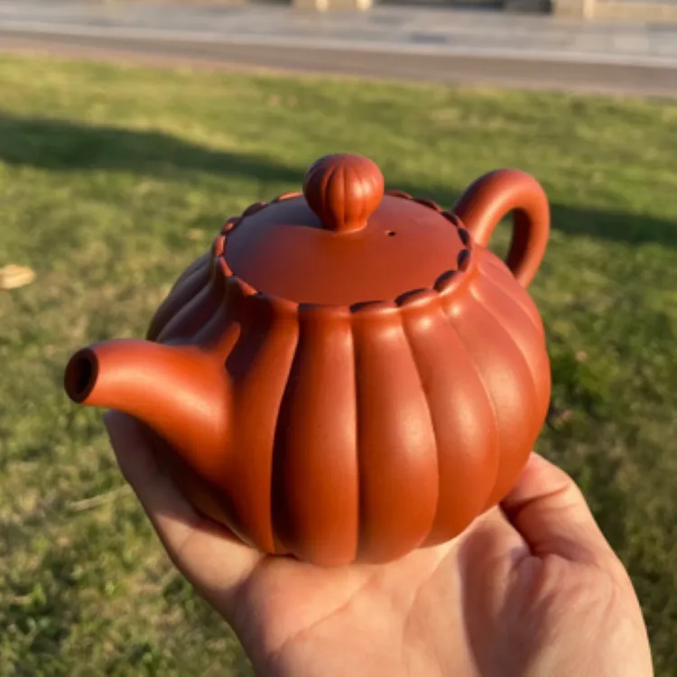 紫砂朱泥茶壶菊瓣凤鸣壶大容量家用功夫茶具280cc筋纹陶瓷