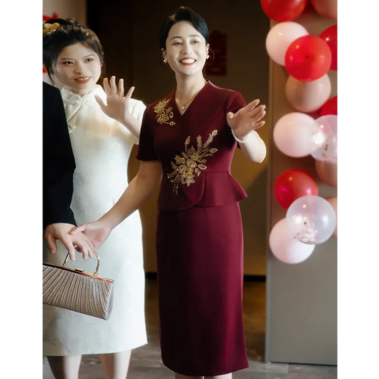 高端喜婆婆喜妈妈婚宴装2025新款婚礼服装旗袍连衣裙喜服平时可穿