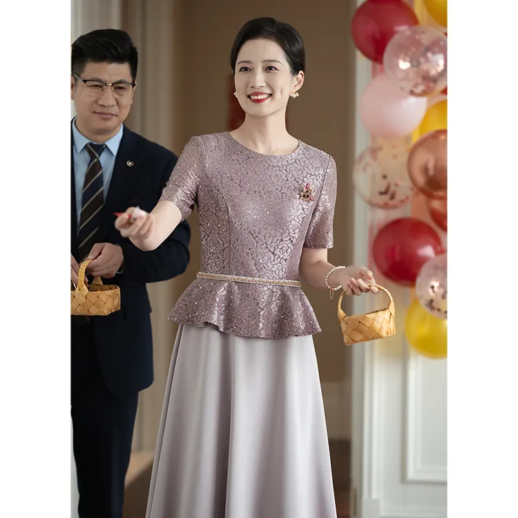 高档假两件喜婆婆喜妈妈婚宴装秋装婚礼服装改良旗袍连衣裙礼服女