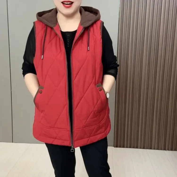 3667*百搭保暖大码拼色连帽加棉显瘦时尚休闲马甲