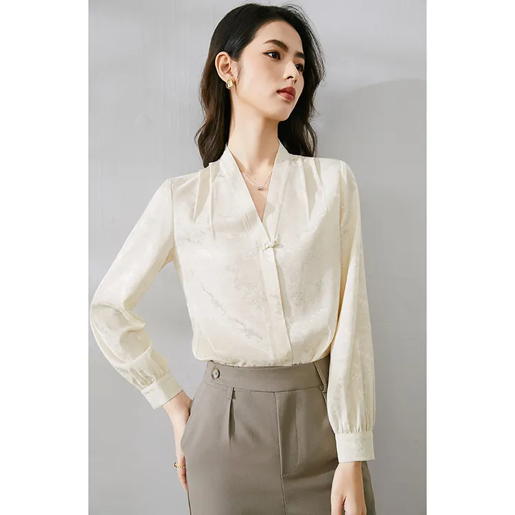 【断码清仓】装V领暗纹提花衬衫女24010320