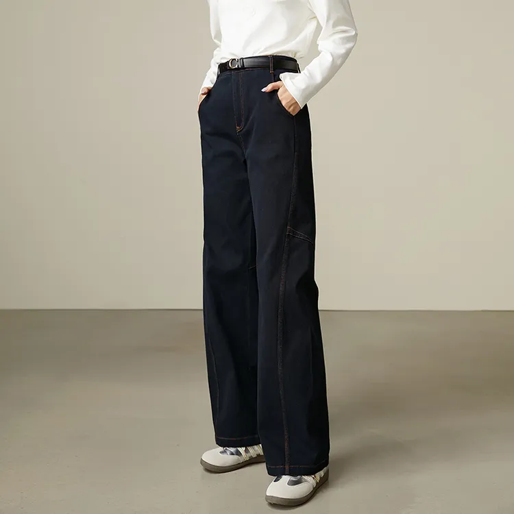 晚白【新品】冬裤子直筒明线牛仔香蕉裤女【不含腰带】24083133