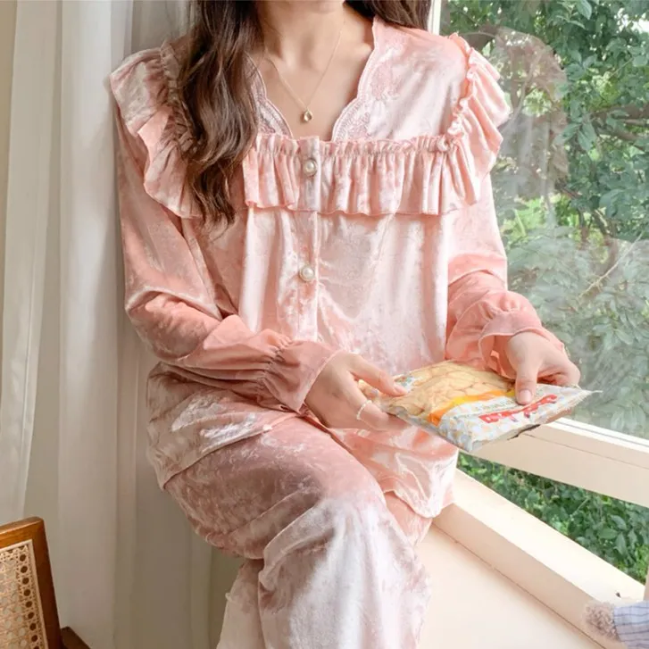 睡衣女春秋长袖套装小香风甜美女士秋冬可外穿家居服88