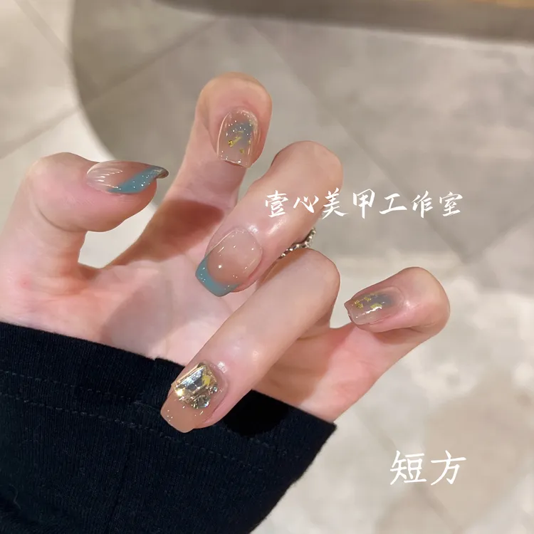 纯手工定制穿戴甲 薄荷晕染 美甲贴片可拆卸假指甲贴气质小红书