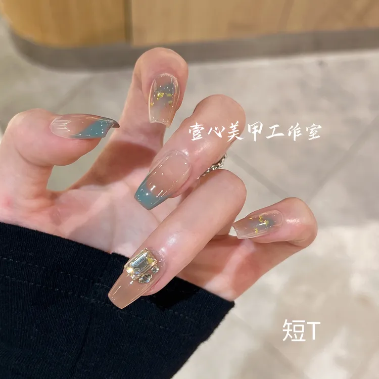 纯手工定制穿戴甲 薄荷晕染 美甲贴片可拆卸假指甲贴气质小红书