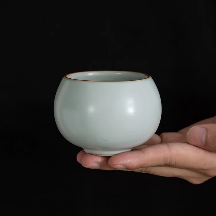 中式汝窑茶杯主人杯个人单杯开片可养陶瓷功夫品茗杯茶盏礼盒款