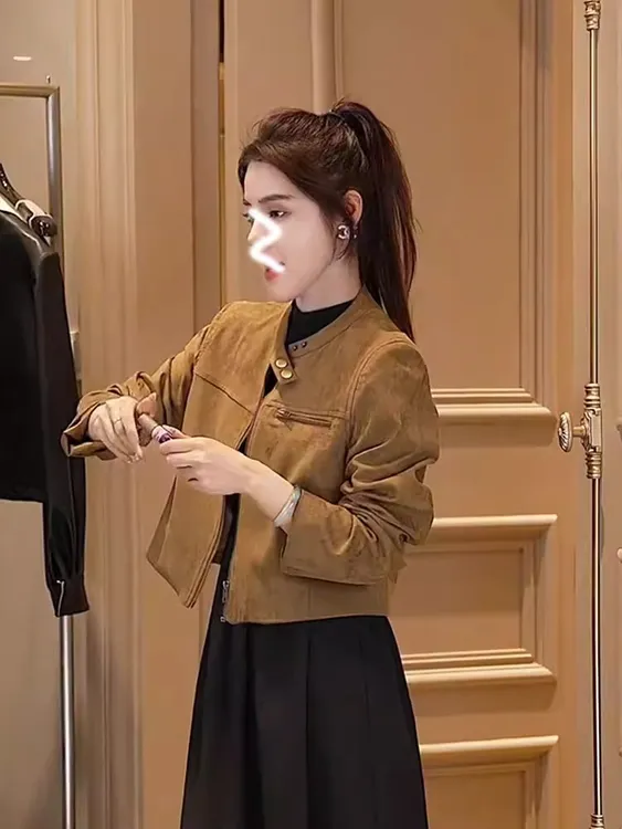 张元一同款女装早秋新款美拉德复古咖色外套小众设计时髦短款上衣