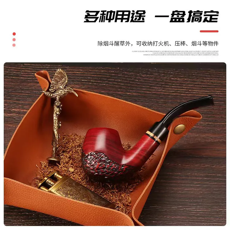 现货PU皮革方形醒草盘折叠便携手卷烟盘配件收纳托盘醒草盘