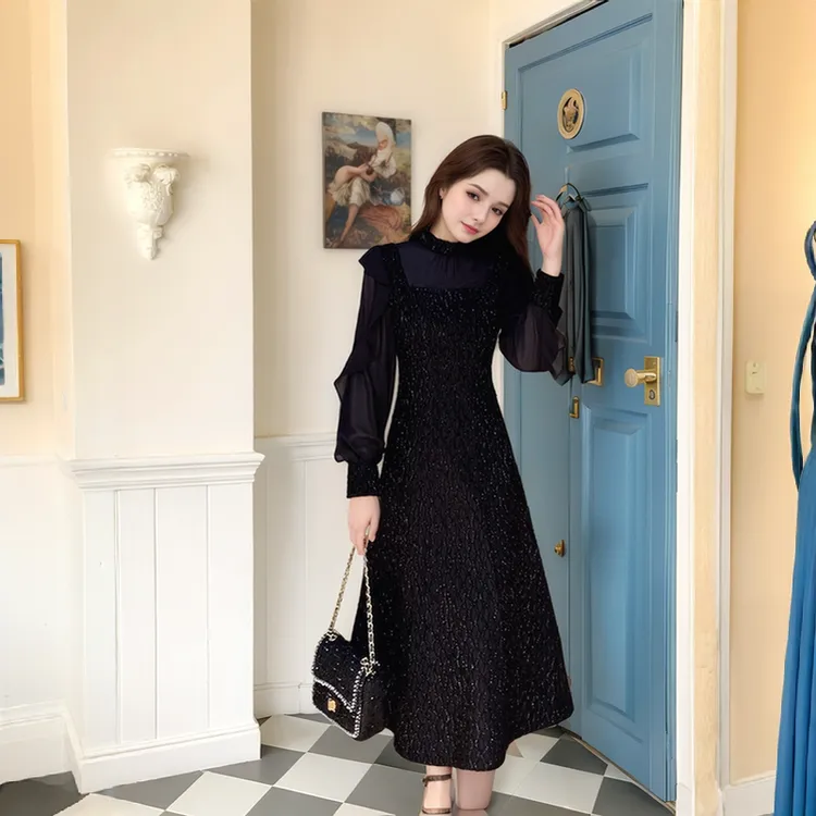 奢姿【爱米莉】大码女装2024冬季减龄荷叶边高级感胖妹妹时尚连衣裙