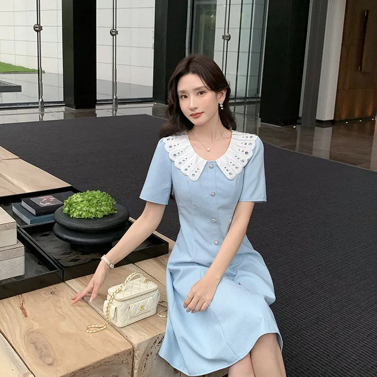 奢姿【若曦公主】2025年夏季大码女装镂空撞色连衣裙减龄气质裙子