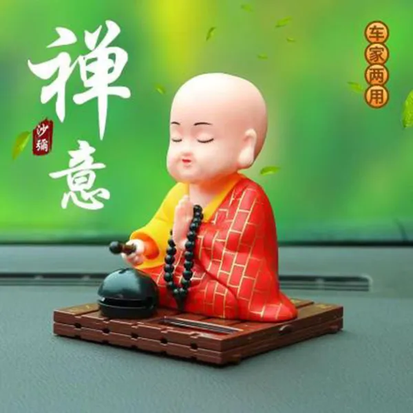 小和尚太阳能点头敲木鱼汽车中控台摆件车内居家饰品公仔精品配件
