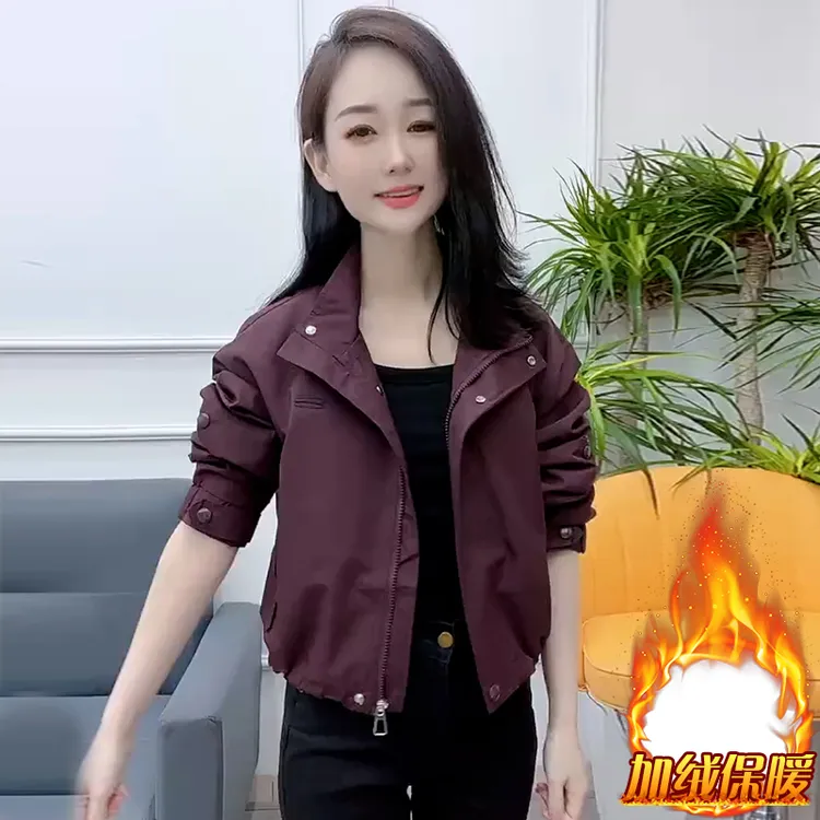 休闲翻领风衣外套女2025年秋季新款小个子时尚显瘦拉链夹克上衣潮
