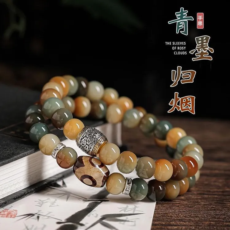 【青墨归烟】白玉菩提敦煌菩提双圈手串女天然菩提根新中式文玩手串