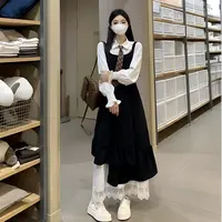 大码女装学院风裙子秋季法式白色衬衫胖MM显瘦赫本风假两件连衣裙