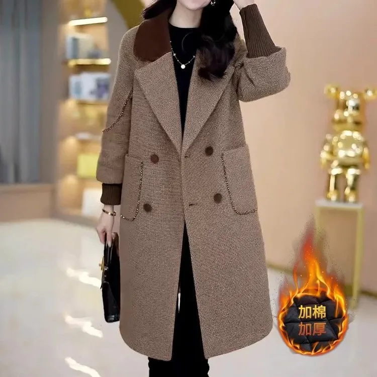 新款秋冬女士大衣西装减龄保暖显高加棉冬款加厚毛呢时尚气质外套