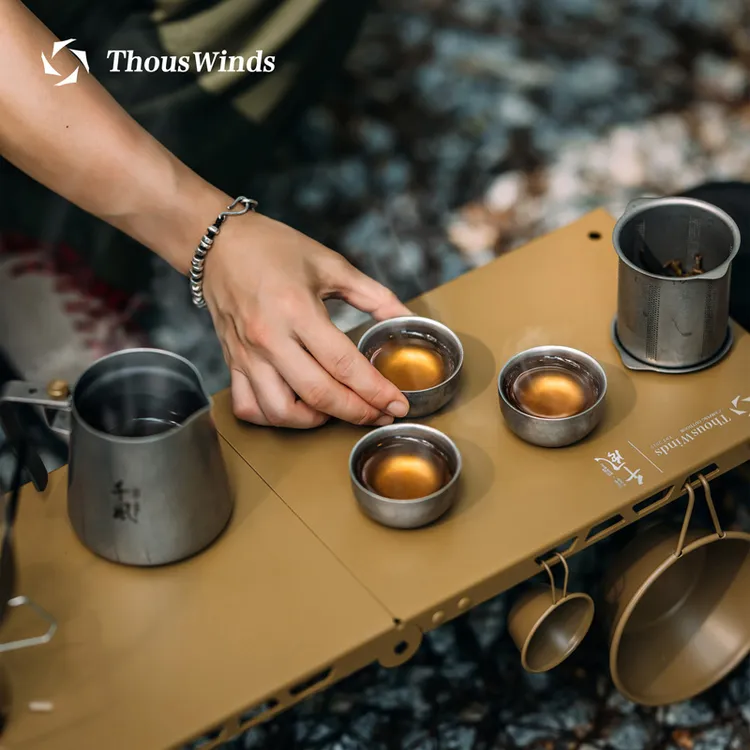 Thous Winds/千风户外露营纯钛茶具复古双层防烫茶杯家用精致茶具