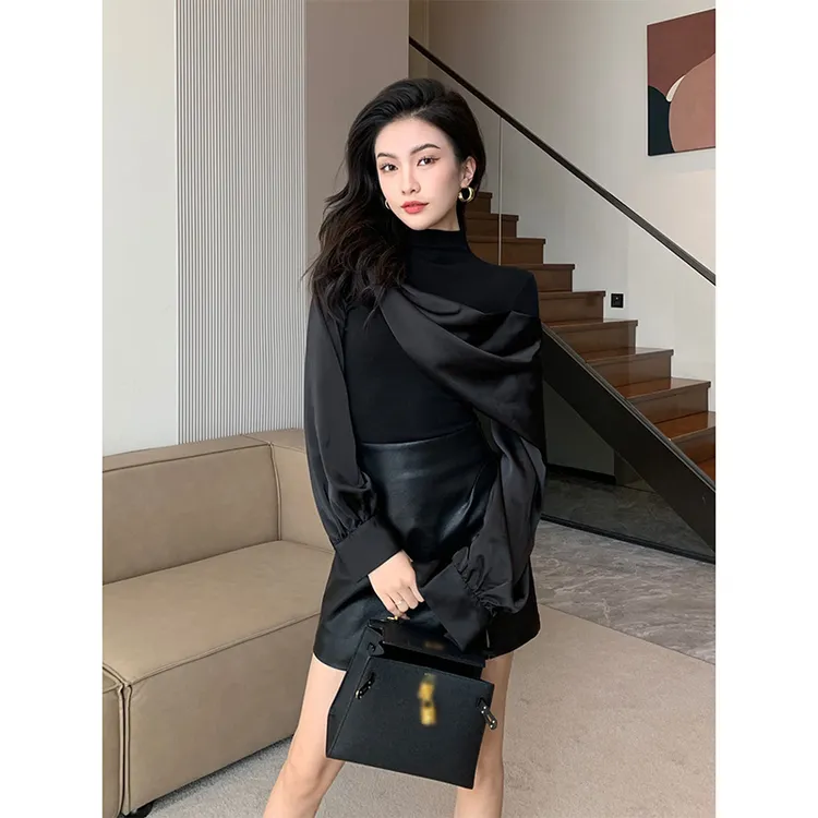 JIJINQI新款轻奢时尚拼接长袖衬衫小众气质百搭上衣 JINQCSP0207