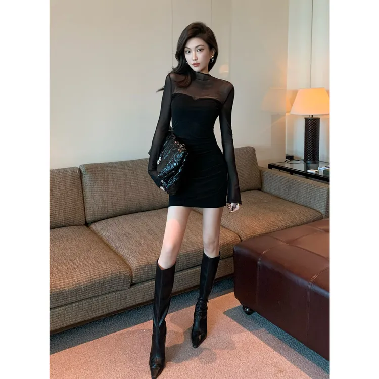 JIJINQI长袖休闲时尚连衣裙秋季新款性感包臀连衣裙 JINQCSP0620