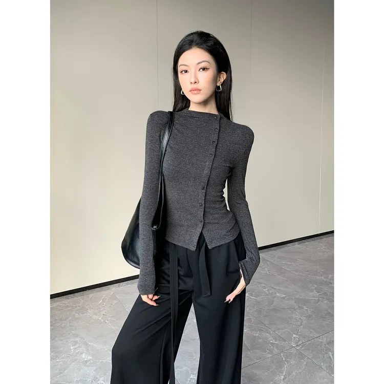 JIJINQI显瘦时尚设计感上衣秋冬季新款不规则针织衫女JC10SZXL274