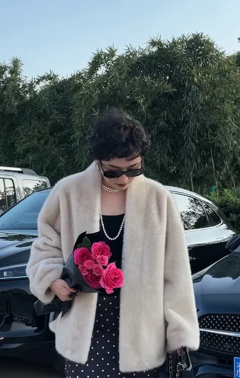 渐层毛针环保貂貂女秋冬气质环保毛毛外套慵懒宽松2024年新款冬季