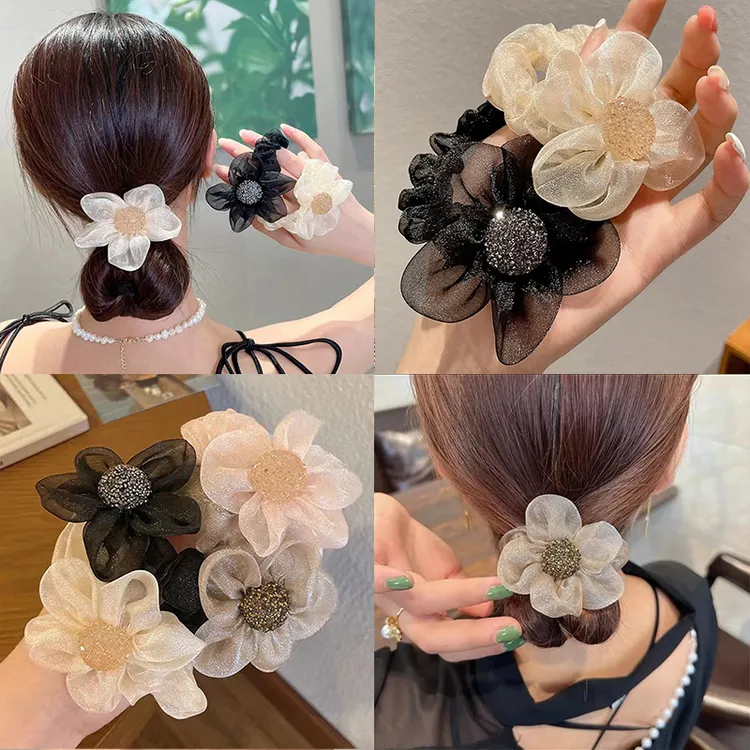 气质非金属布艺发饰网纱太阳花多大肠发圈头绳高马尾不塌蓬松皮筋