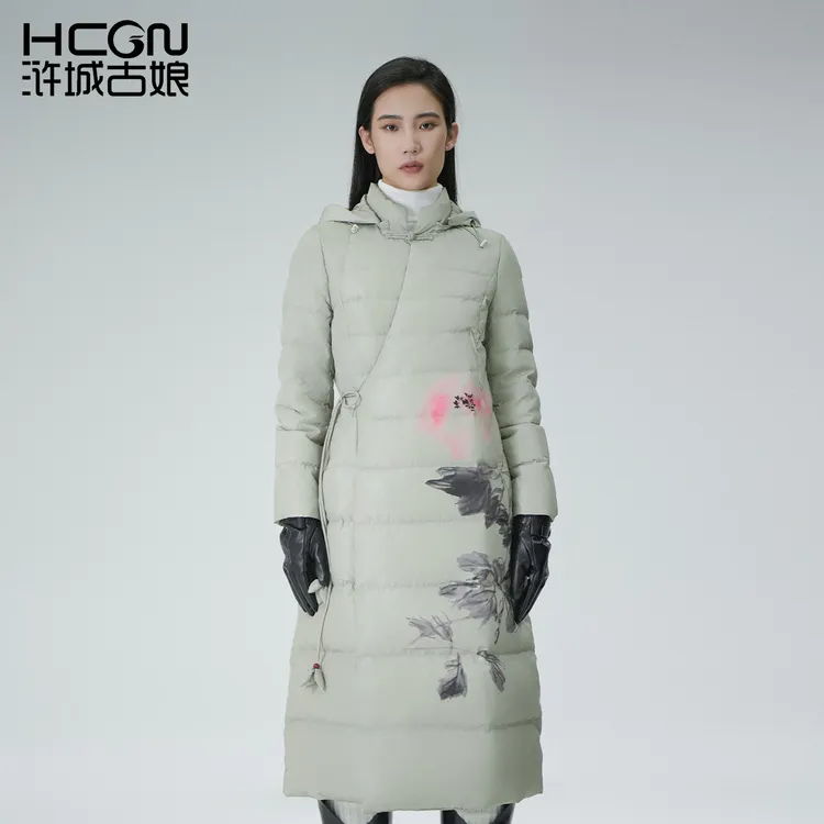 浒城古娘之国风印花气质冬季保暖长款中式含香羽绒服-11D22270