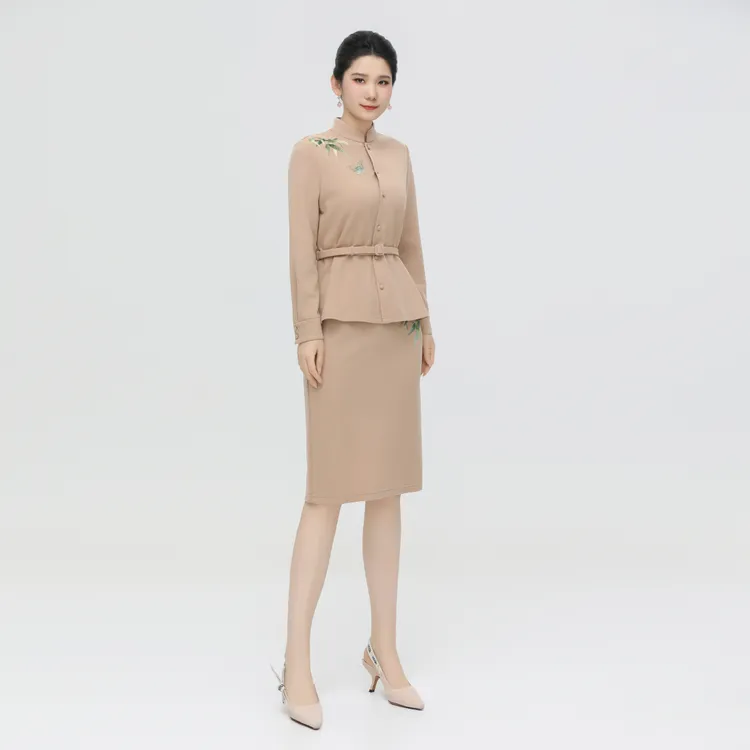 浒城古娘中式秋冬显瘦气质悠然衬衫半裙套装-22D18626+22D19500