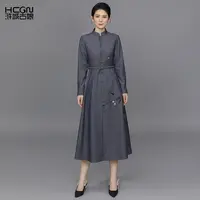 减龄新中式国风高端女装女士长袖a字兰香清竹牛仔连衣裙-ACL11388
