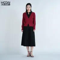 中国风新款针织显瘦气质百搭女士长袖V领套装WG921987