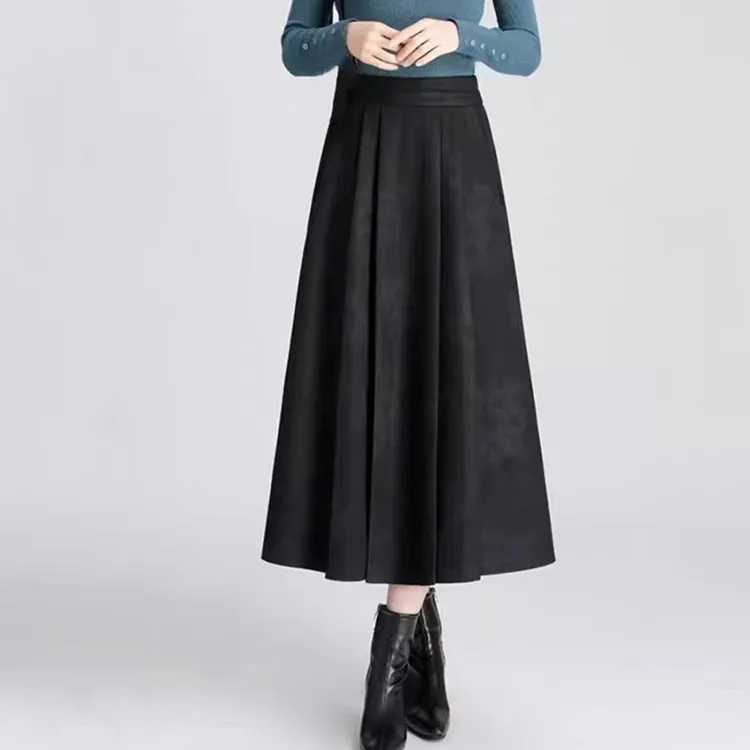 浒城古娘国风提花经典复古气质百搭黑色木槿花半身裙-WQ1202221