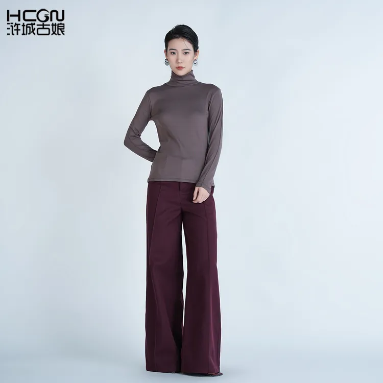 新款简约中式百搭修身显瘦女士半高领保暖春季上衣WM1203229