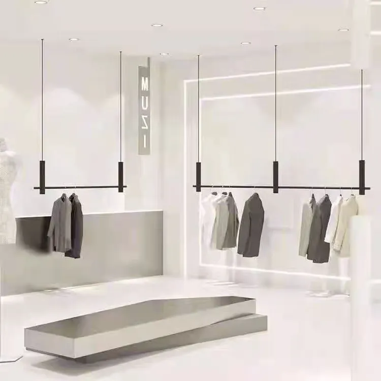 高档服装店吊顶挂衣杆橱窗展示架陈列架婚纱店服装店挂衣架展示架