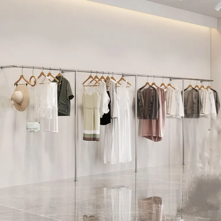 服装店精选不锈钢上墙展示架陈列架简约实用服装店挂衣架展示架