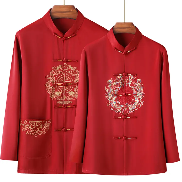 情侣唐装男中老年爷爷奶奶婚礼长袖春秋薄款老人过寿生日喜庆秋装