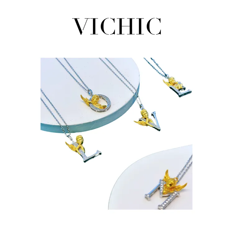 VICHIC 坠链均925银 天使字母项链时尚锁骨链情侣吊坠原创设计