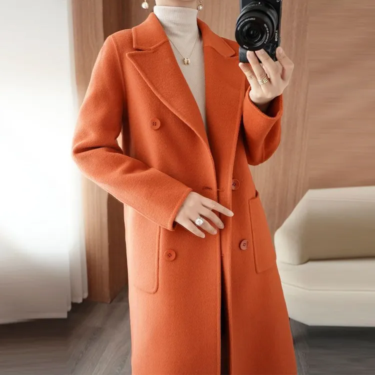 高端毛呢外套2025新款西装领冬装小个子高级感中长款呢子大衣1012