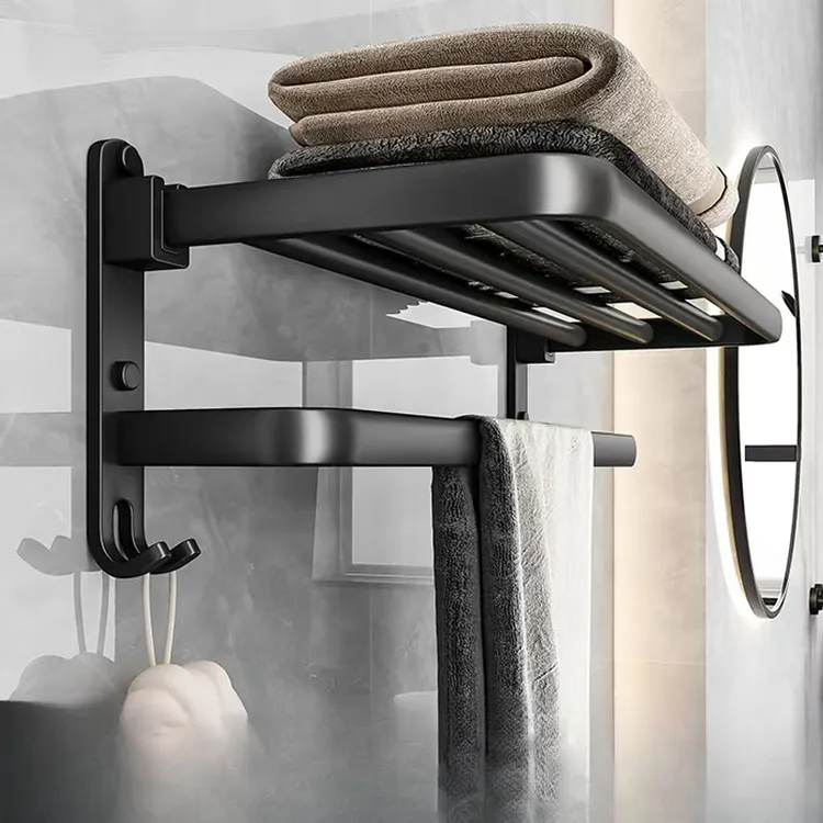浴室置物架免打孔太空铝毛巾架厕所卫生间收纳浴巾架卫浴五金挂件
