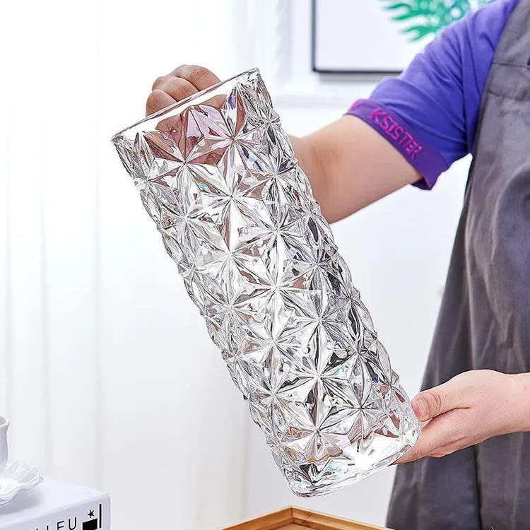 加厚花瓶玻璃透明水养富贵竹玫瑰百合干花插花摆件大号客厅花器款