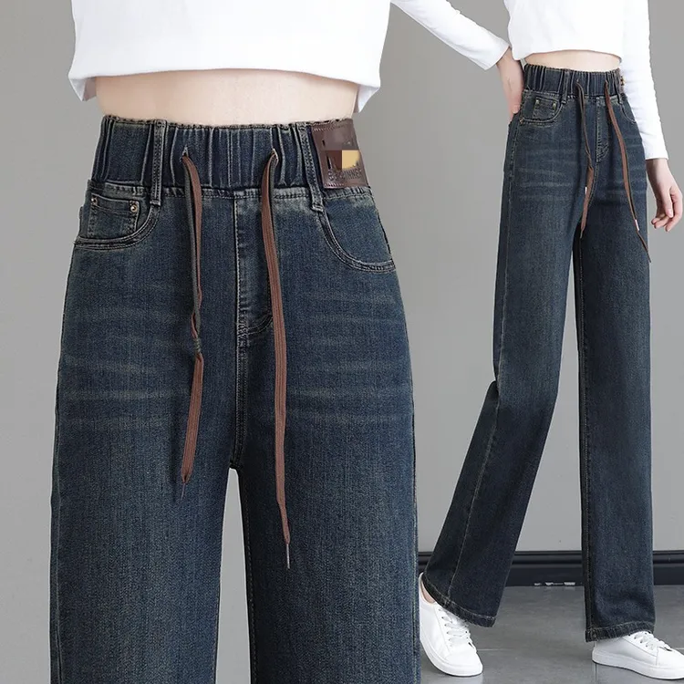 HH/936#2025春季新款牛仔裤女洋气百搭直筒牛仔裤显瘦松紧腰