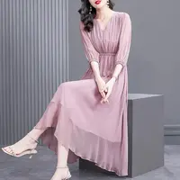 A221836高端奢华大牌连衣裙女秋季2024新款高级感气质粉色裙子