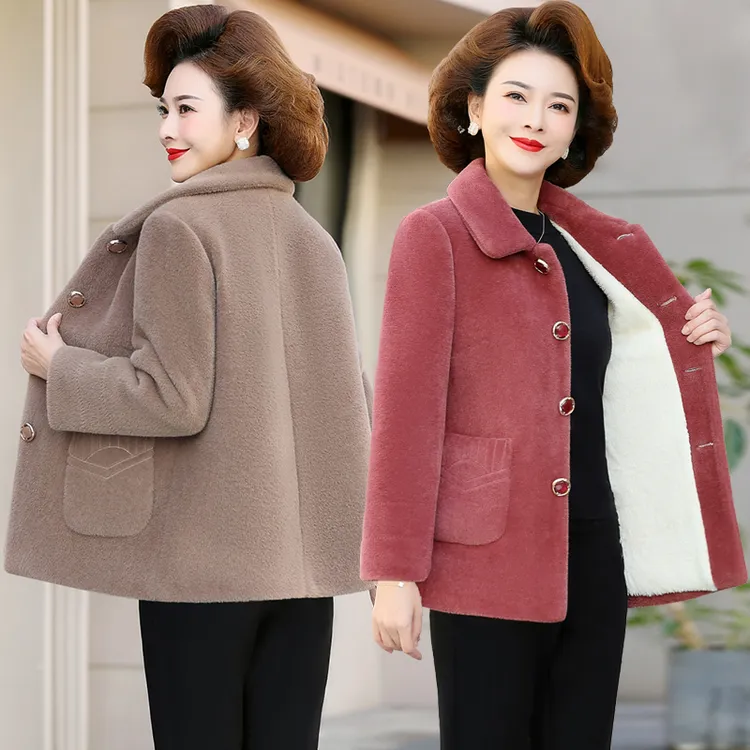 妈妈冬装加绒外套阔太太毛呢大衣加厚中老年女秋冬高贵呢上衣洋气