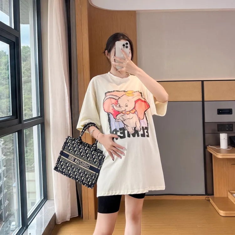 孕妇装夏季中长款大版短袖t恤女新款显瘦宽松韩版大码卡通上衣女