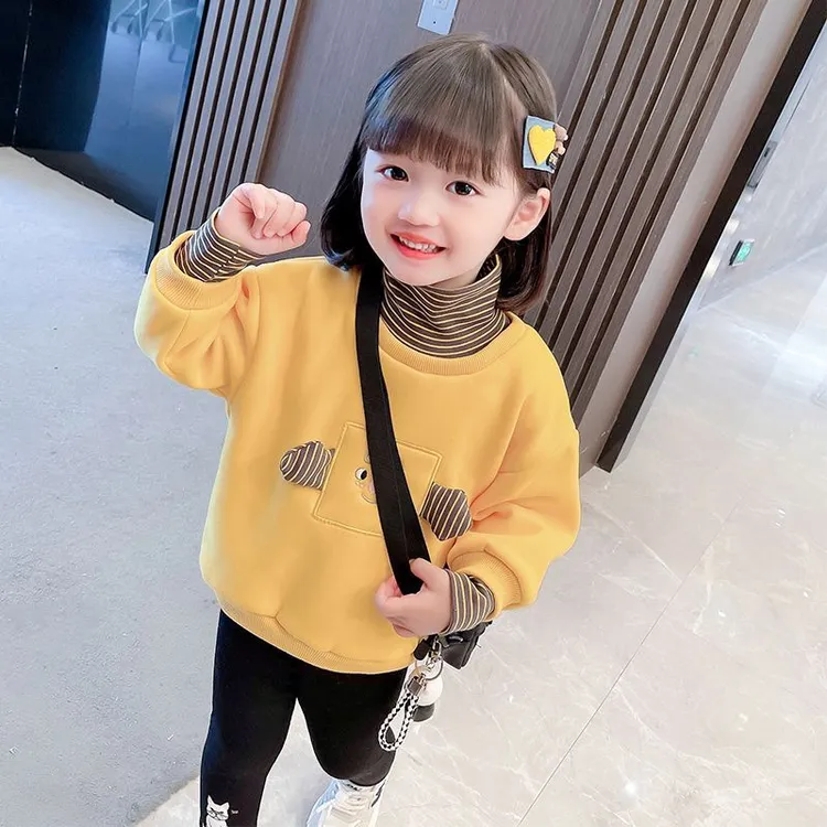 女童卫衣2024新款冬季加绒加厚秋冬女宝宝洋气儿童半高领冬装上衣
